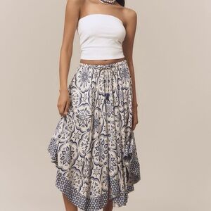 NWT Anthropologie FARM Rio Blue and Cream Floral Skirt